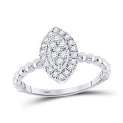 Womens Round Diamond Oval Cluster Ring 1/3 Cttw 10kt White Gold - REF-23N5F