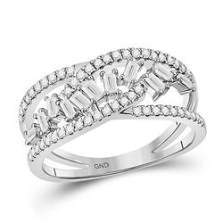 Womens Baguette Diamond Scattered Band Ring 1/2 Cttw 14kt White Gold - REF-38A9M