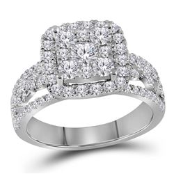 Round Diamond Cluster Bridal Wedding Engagement Ring 1-1/2 Cttw 14kt White Gold - REF-109F5W