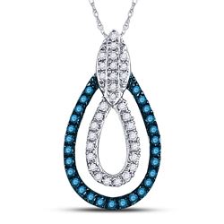 Womens Round Blue Color Enhanced Diamond Teardrop Pendant 1/5 Cttw 10kt White Gold - REF-9M5H