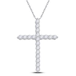 Womens Round Diamond Cross Pendant 1-1/2 Cttw 14kt White Gold - REF-85K9Y