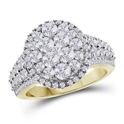 Womens Round Diamond Oval Cluster Ring 1-3/4 Cttw 14kt Yellow Gold - REF-126X9A