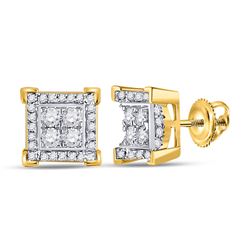 Mens Round Diamond Square Earrings 1/3 Cttw 10kt Yellow Gold - REF-23Y9N