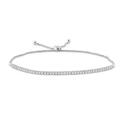 Womens Round Diamond Single Row Bolo Bracelet 1 Cttw 10kt White Gold - REF-71R9X