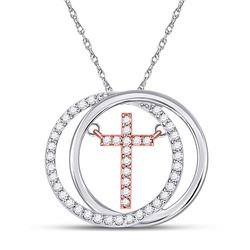 Womens Round Diamond Circle Cross Pendant 1/5 Cttw 10kt Two-tone Gold - REF-16A9M