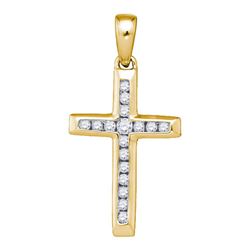 Womens Round Diamond Small Cross Pendant 1/8 Cttw 10kt Yellow Gold - REF-9A5M