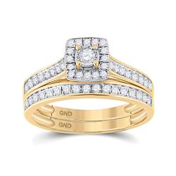 Round Diamond Halo Bridal Wedding Ring Band Set 1/2 Cttw 10kt Yellow Gold - REF-36R9X