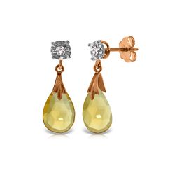 Genuine 6.06 ctw Citrine & Diamond Earrings 14KT Rose Gold - REF-37X4M