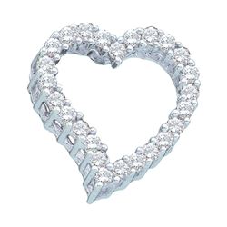 Womens Round Diamond Outline Heart Pendant 1/4 Cttw 14kt White Gold - REF-19N5F