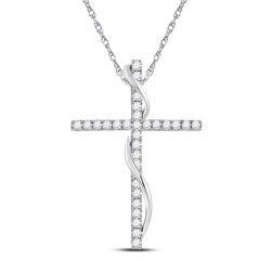 Womens Round Diamond Cross Pendant 1/2 Cttw 14kt White Gold - REF-28N5F