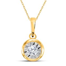 Womens Round Diamond Solitaire Pendant 1/8 Cttw 10kt Yellow Gold - REF-9H5R