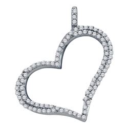 Womens Round Diamond Outline Heart Pendant 1/3 Cttw 10kt White Gold - REF-16M9H