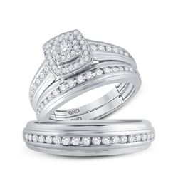 His Hers Round Diamond Solitaire Matching Wedding Set 7/8 Cttw 14kt White Gold - REF-85M9H