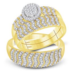 His Hers Round Diamond Cluster Matching Wedding Set 1/2 Cttw 10kt Yellow Gold - REF-55H9R