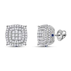 Womens Round Diamond Blue Sapphire Square Earrings 7/8 Cttw 14kt White Gold - REF-65H5R