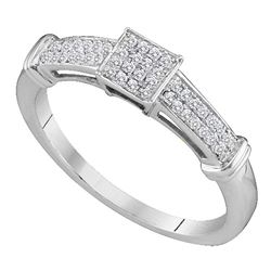 Womens Round Diamond Square Cluster Ring 1/6 Cttw 10kt White Gold - REF-14F9W