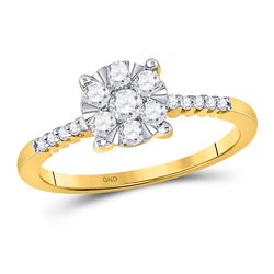 Womens Round Diamond Flower Cluster Ring 1/2 Cttw 10kt Yellow Gold - REF-34F5W