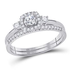 Round Diamond Solitaire Halo Bridal Wedding Ring Band Set 1/2 Cttw 10k White Gold - REF-41F9W