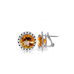 Genuine 12.4 ctw Citrine, White & Black Diamond Earrings 14KT White Gold - REF-124A2K