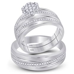 His Hers Round Diamond Cluster Matching Wedding Set 3/8 Cttw 10kt White Gold - REF-43A5M