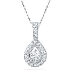 Womens Round Diamond Teardrop Pendant 1/3 Cttw 10kt White Gold - REF-24W9K