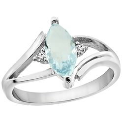 0.94 CTW Aquamarine & Diamond Ring 10K White Gold - REF-27F5N