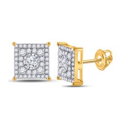 Womens Round Diamond Square Earrings 1/2 Cttw 10kt Yellow Gold - REF-29X5A