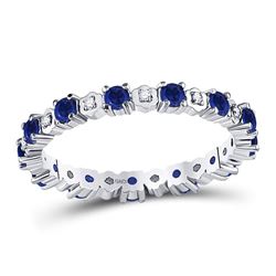 Womens Round Blue Sapphire Diamond Eternity Band Ring 1 Cttw 10kt White Gold - REF-24X5A