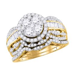 Round Diamond Cluster Bridal Wedding Ring Band Set 1-1/2 Cttw 14kt Yellow Gold - REF-112Y5N