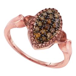 Womens Round Brown Diamond Oval Cluster Ring 1/5 Cttw 10kt Rose Gold - REF-21X9A