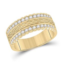 Mens Round Diamond Wedding Band Ring 3/4 Cttw 14kt Yellow Gold - REF-98W5K