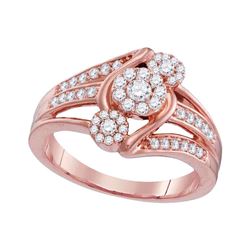 Womens Round Diamond Triple Flower Cluster Ring 1/2 Cttw 10kt Rose Gold - REF-42R5X