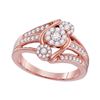 Image 1 : Womens Round Diamond Triple Flower Cluster Ring 1/2 Cttw 10kt Rose Gold - REF-42R5X
