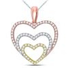 Image 1 : Womens Round Diamond Triple Nested Heart Pendant 1/3 Cttw 10kt Tri-Tone Gold - REF-25N9F