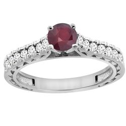 0.90 CTW Ruby & Diamond Ring 14K White Gold - REF-62Y7V