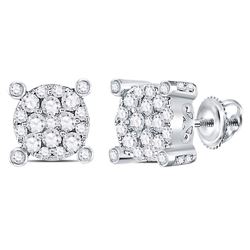 Womens Round Diamond Corner Cluster Earrings 1/2 Cttw 14kt White Gold - REF-37H9R