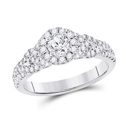 Round Diamond Halo Bridal Wedding Engagement Ring 1 Cttw 14kt White Gold - REF-104K9Y