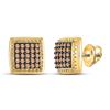 Image 1 : Womens Round Brown Diamond Square Cluster Earrings 1/2 Cttw 10kt Yellow Gold - REF-18H5R