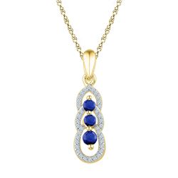 Womens Round Lab-Created Blue Sapphire 3-stone Pendant 1/2 Cttw 10kt Yellow Gold - REF-12M9H