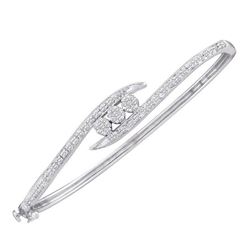 Womens Round Diamond Cluster Bangle Bracelet 1/2 Cttw 14kt White Gold - REF-71F9W