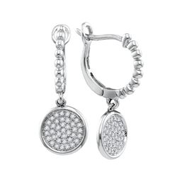 Womens Round Diamond Circle Dangle Earrings 1/8 Cttw 10kt White Gold - REF-16A9M