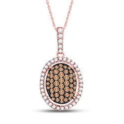 Womens Round Brown Diamond Oval Cluster Pendant 1/2 Cttw 10kt Rose Gold - REF-21A5M