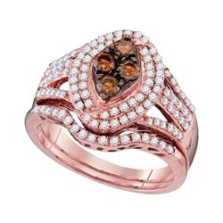 Womens Round Brown Diamond Bridal Wedding Ring Band Set 1 Cttw 10kt Rose Gold - REF-58M9H