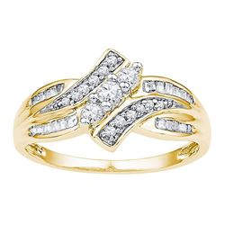 Womens Round Diamond Bypass 3-stone Ring 1/3 Cttw 10kt Yellow Gold - REF-25X9A