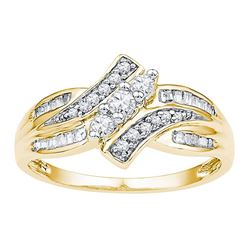 Womens Round Diamond Bypass 3-stone Ring 1/3 Cttw 10kt Yellow Gold - REF-25X9A