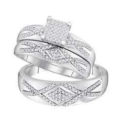 His Hers Round Diamond Square Matching Wedding Set 1/2 Cttw 10kt White Gold - REF-49F9W