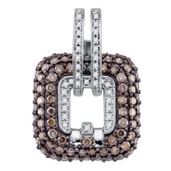 Womens Round Brown Diamond Square Pendant 2-1/4 Cttw 10kt White Gold - REF-76W5K