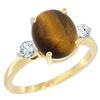 Image 1 : 2.50 CTW Tiger Eye & Diamond Ring 10K Yellow Gold - REF-60H2M