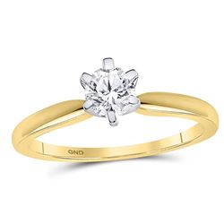 Womens Round Diamond Solitaire Bridal Wedding Engagement Ring 1/2 Cttw 14kt Yellow Gold - REF-89M5H