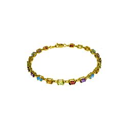 Genuine 5.46 ctw Garnet, Peridot & Citrine Bracelet 14KT Yellow Gold - REF-96R7P